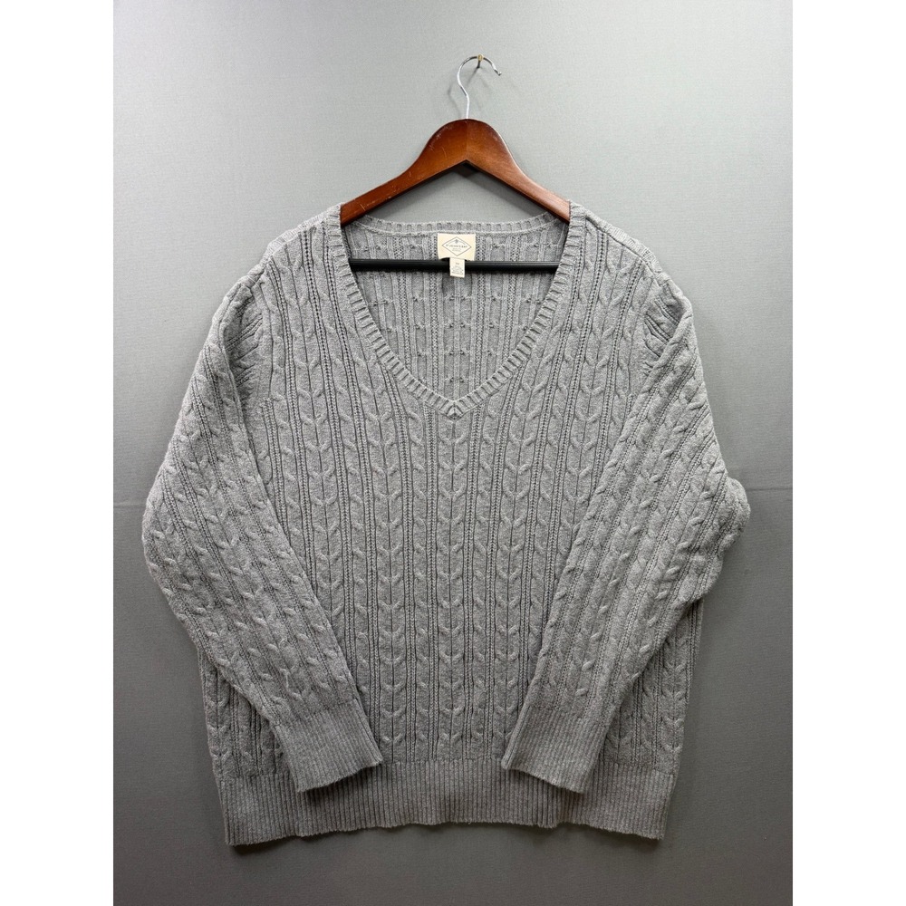 St. John's Bay Sweater Womens Gray Cable Knit V-Neck Pullover‎ 3X